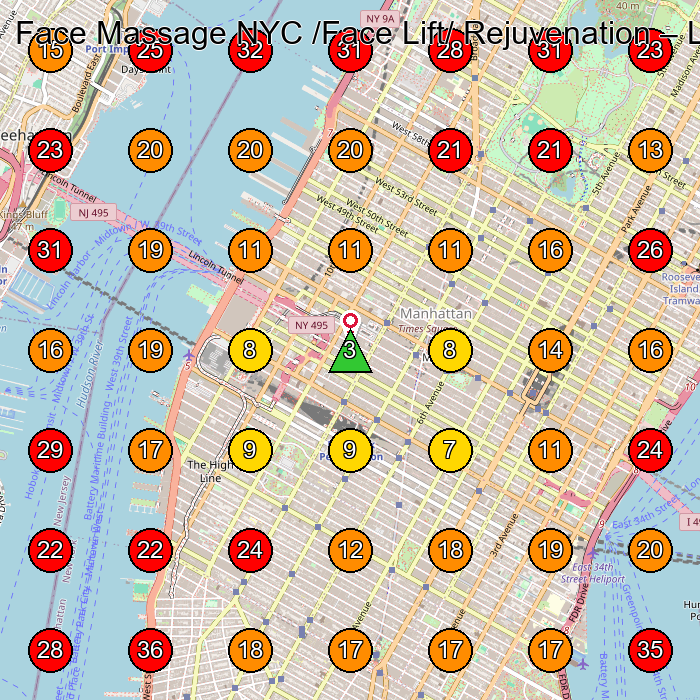Face Massage NYC /Face Lift/ Rejuvenation GeoGrid visibility map for Facial Spa in New York